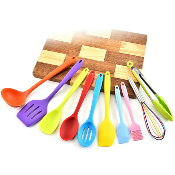 10PCS Silicone Kitchen Utensils Heat Resistant Cooking Bake Spoon Tool for BBQ